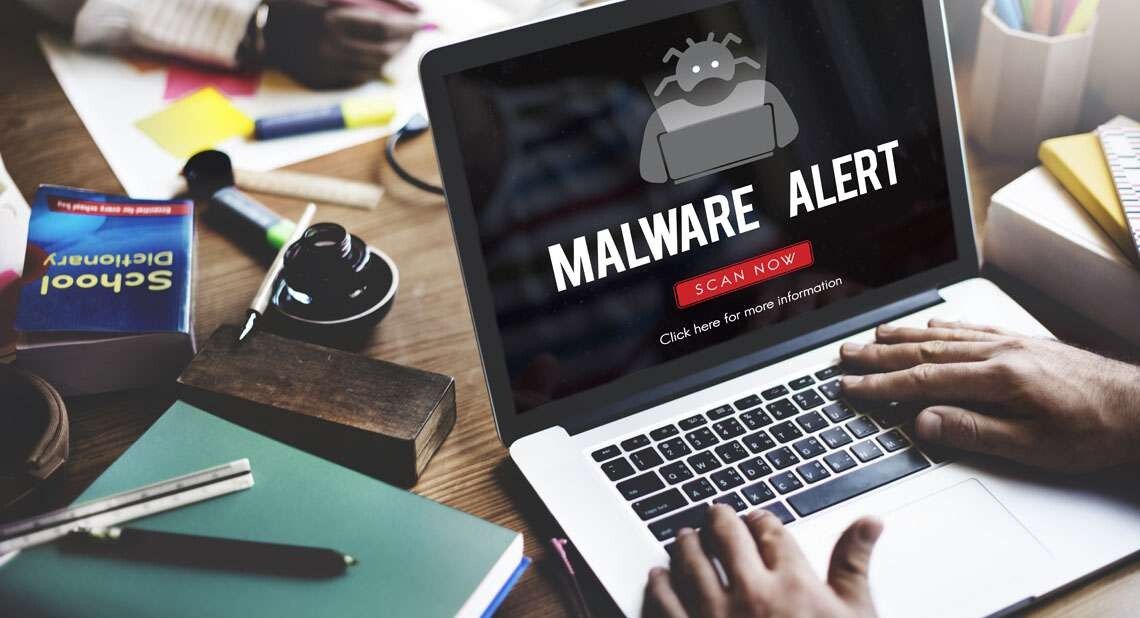 malware alert on laptop screen