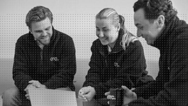 Black and white photos of Arc employees